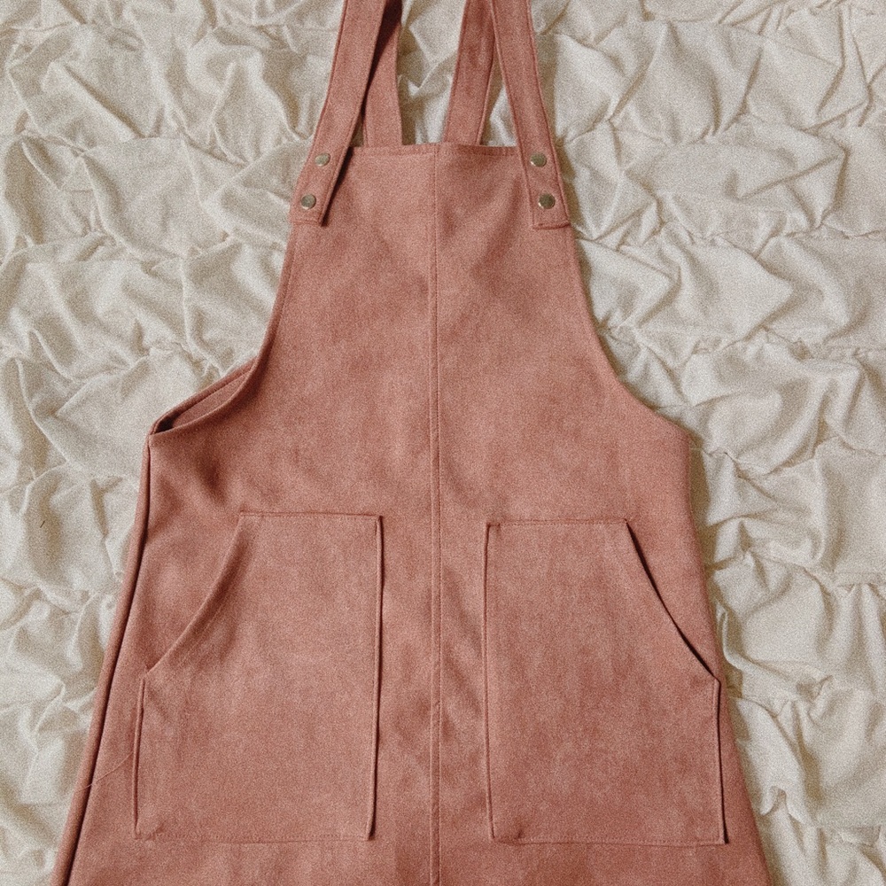 Light pink suede overall dress